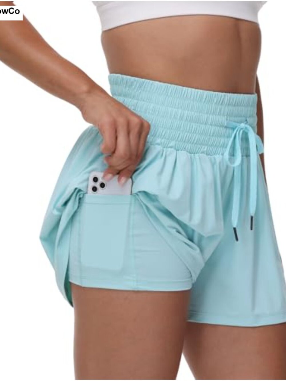 High Waist Athletic Shorts with Pockets, 2-in-1 Skort, Nylon Elastane, Workout